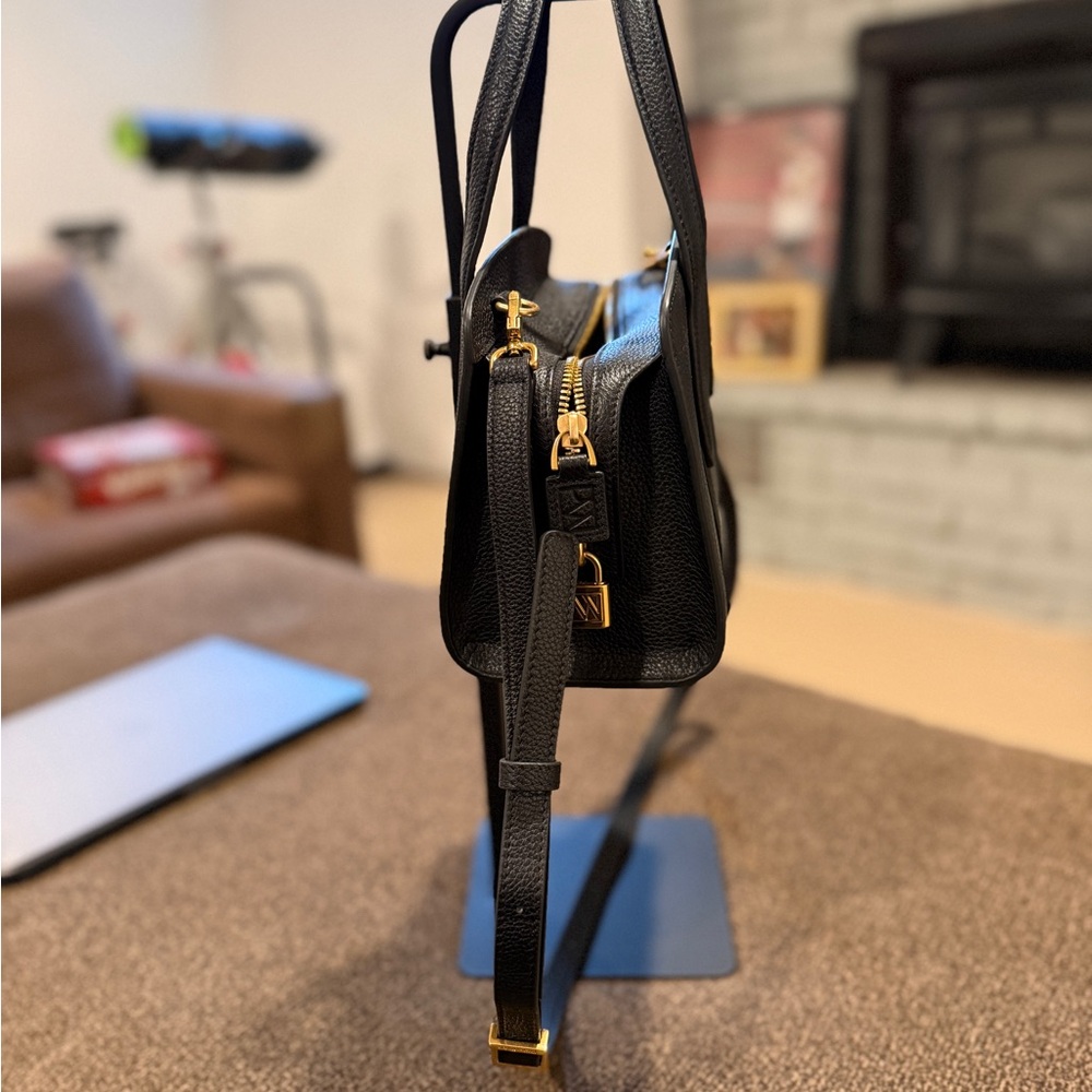 Classic Black Leather Satchel Handbag with Gold Hardware - Picture 2 of 4